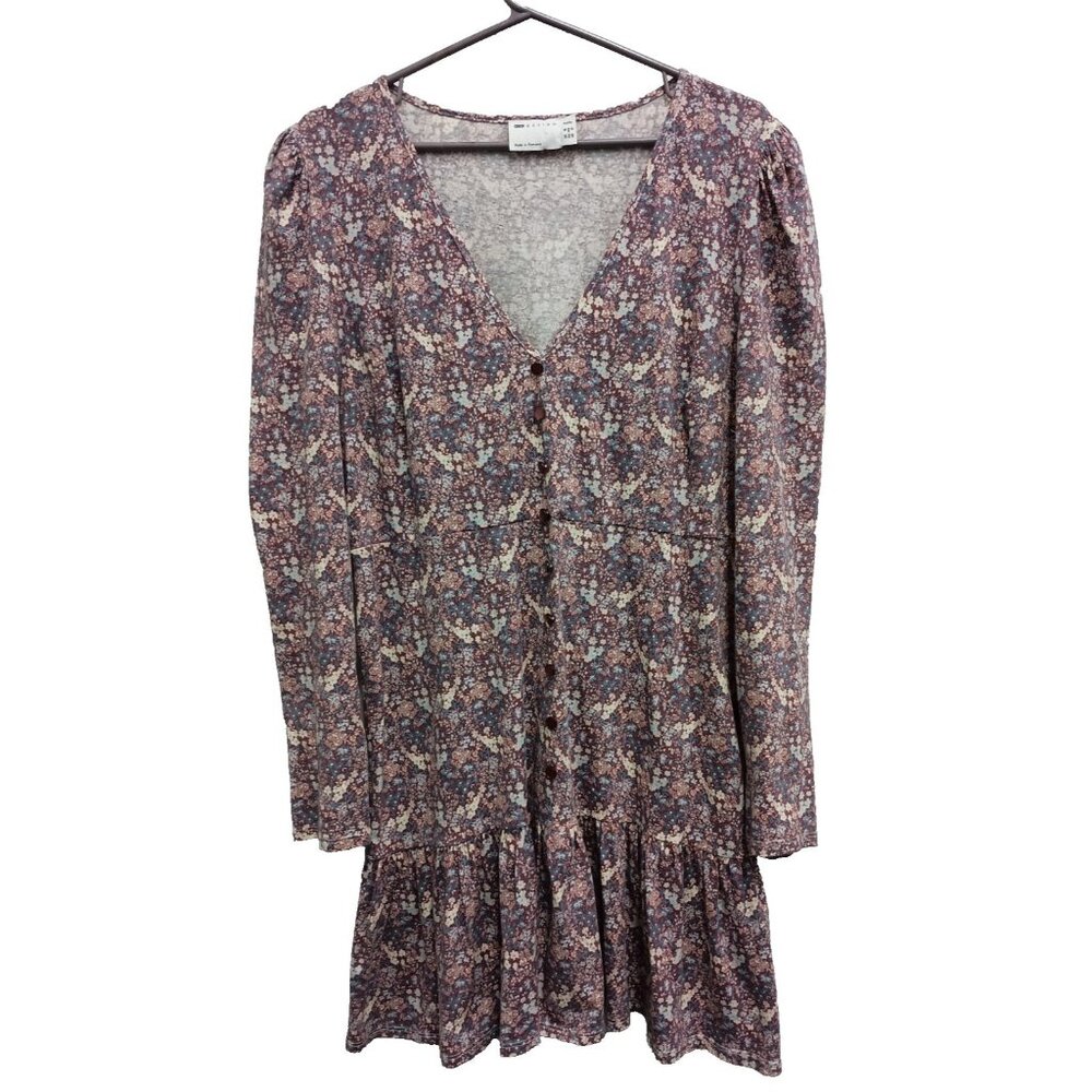 Asos‎ Design Mini Dress 12 Petite Purple Ditsy Floral Tiered BOHO Cottagecore